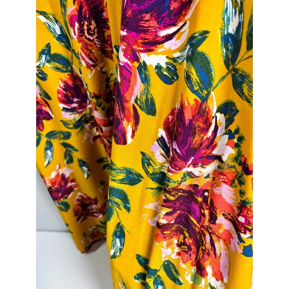 Cato C 1946 Women's Yellow Floral Print Jersey Knit Maxi Skirt Plus Size 14/16W